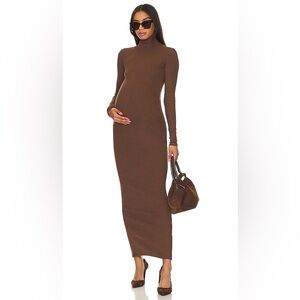 Bumpsuit brown ribbed sculpting long sleeve dress